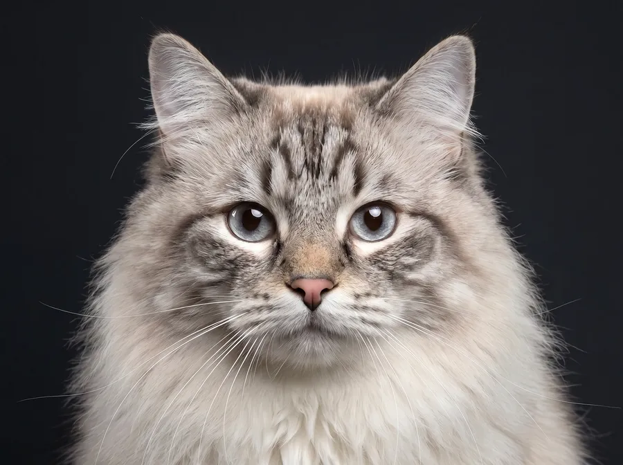 Herbert, a cream lynx point Siberian with blue eyes