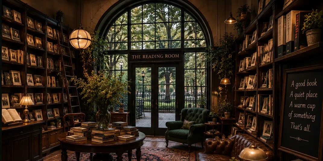 The Reading Room, the arched window onto Gramercy Park.
