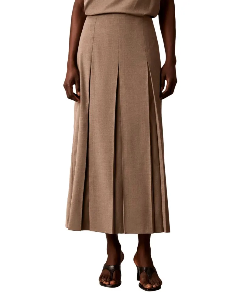 Side Zip Inverted Pleat High-Waisted Midi Skirt