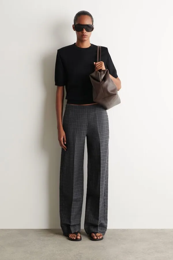 Fringed Checked Linen-Cotton Pants