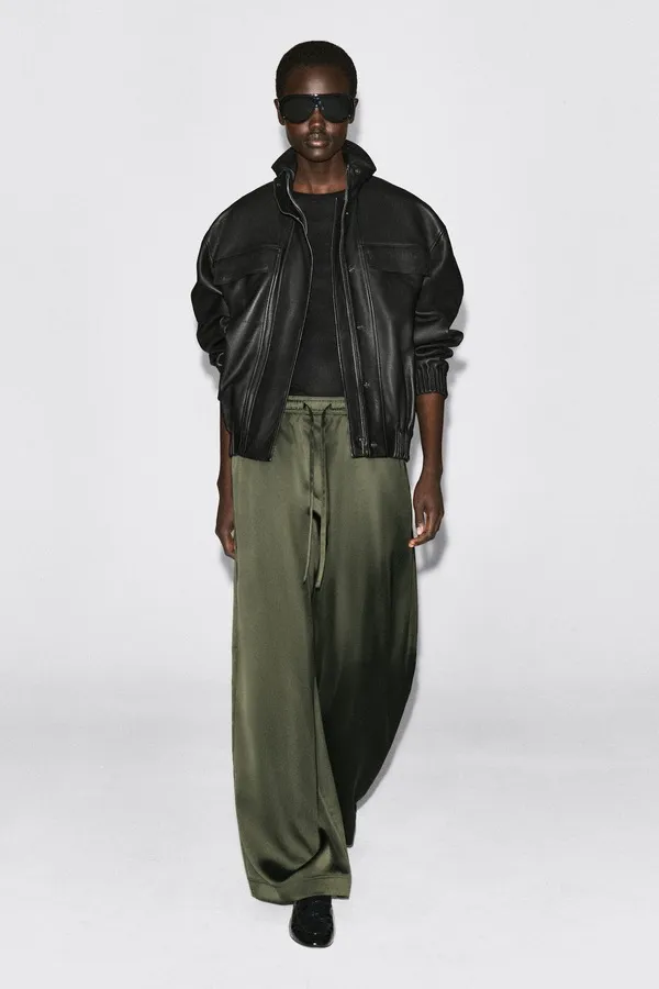 Pleated Satin Drawstring Pants