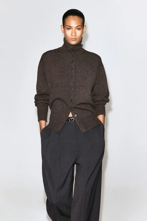 Sculpted Cashmere Mock-Neck Cardigan