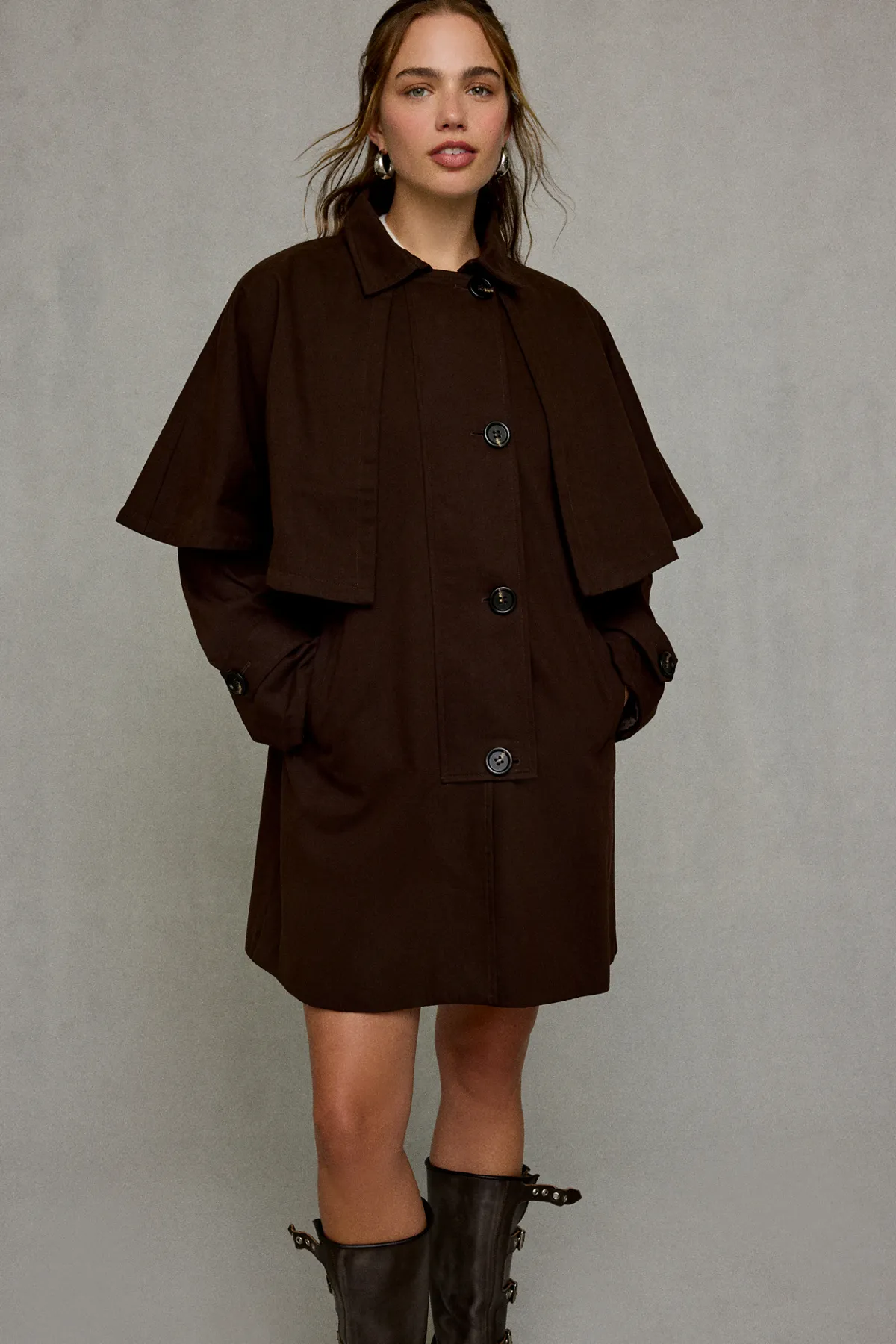 Walnut Cape Trench Coat