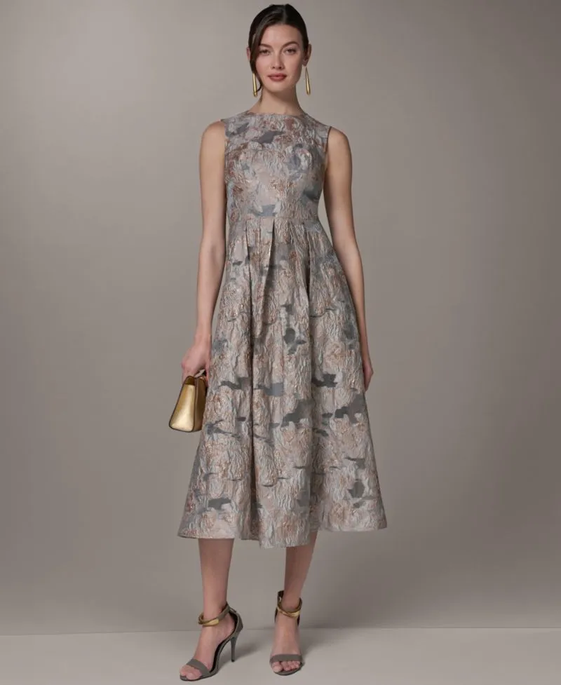 Jacquard Crew Neck Midi Fit & Flare Dress