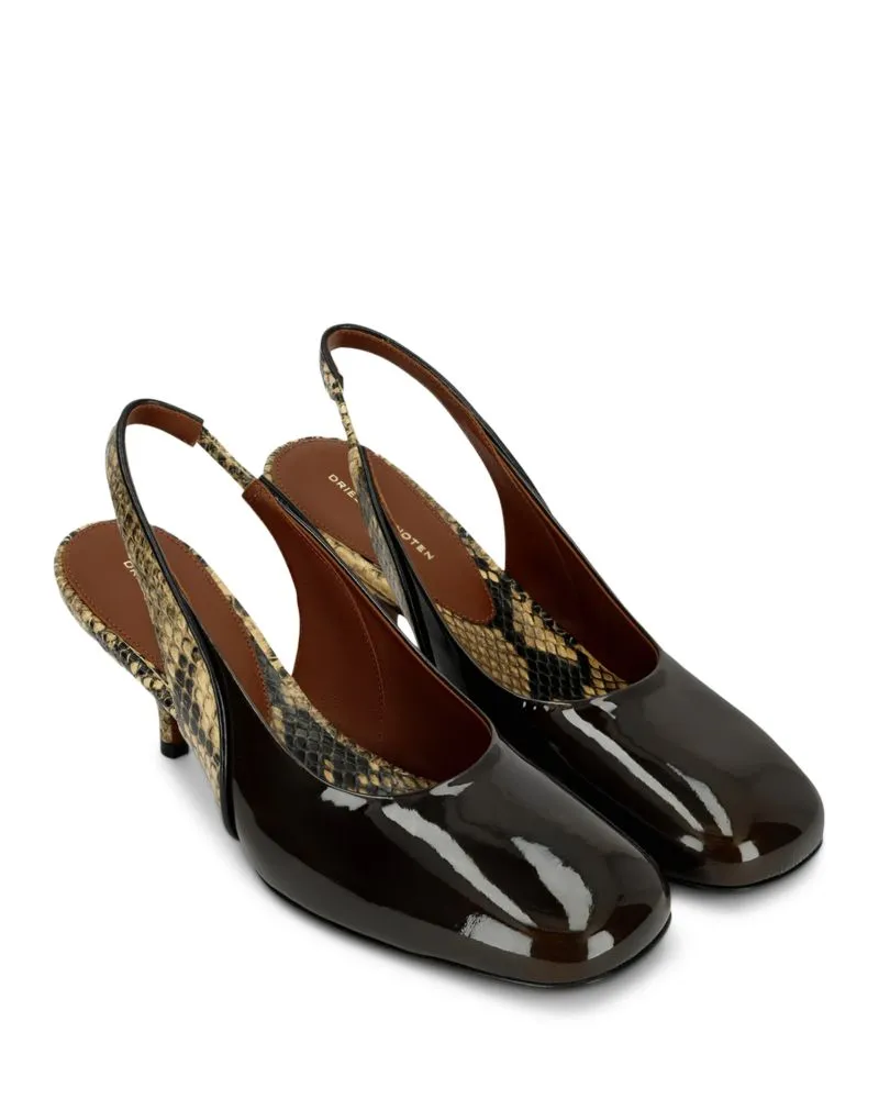 Snake Embossed & Patent Leather Slingback Pumps