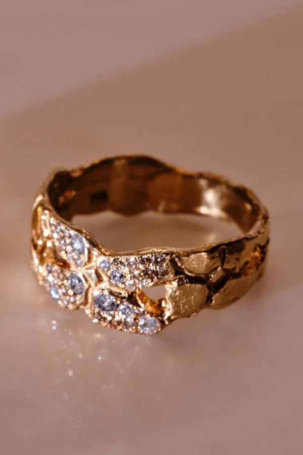 Erna Wide Band Floral Ring