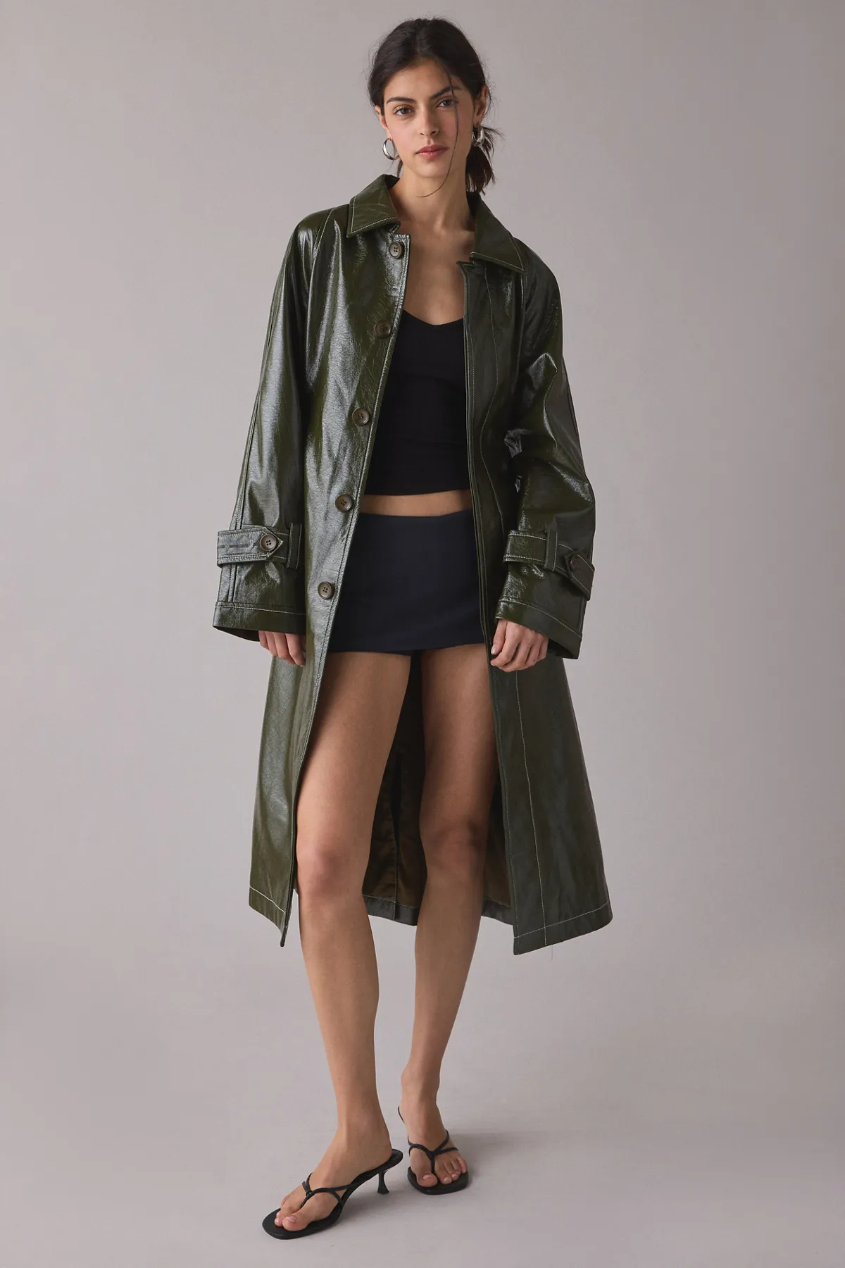 Tori Coated Faux Leather Trench Coat