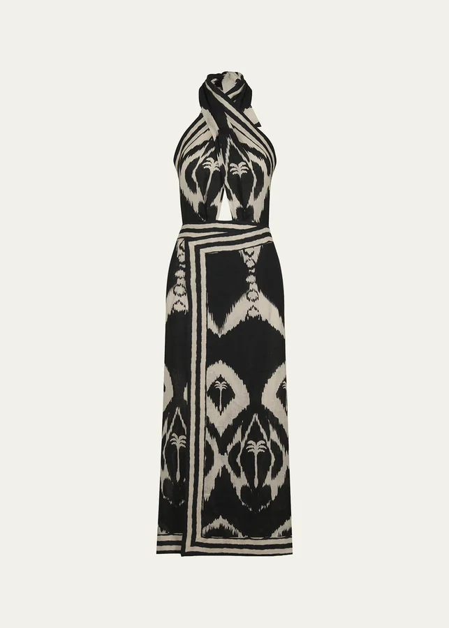 Buen Viento Crisscross Halter Wrap Midi Dress