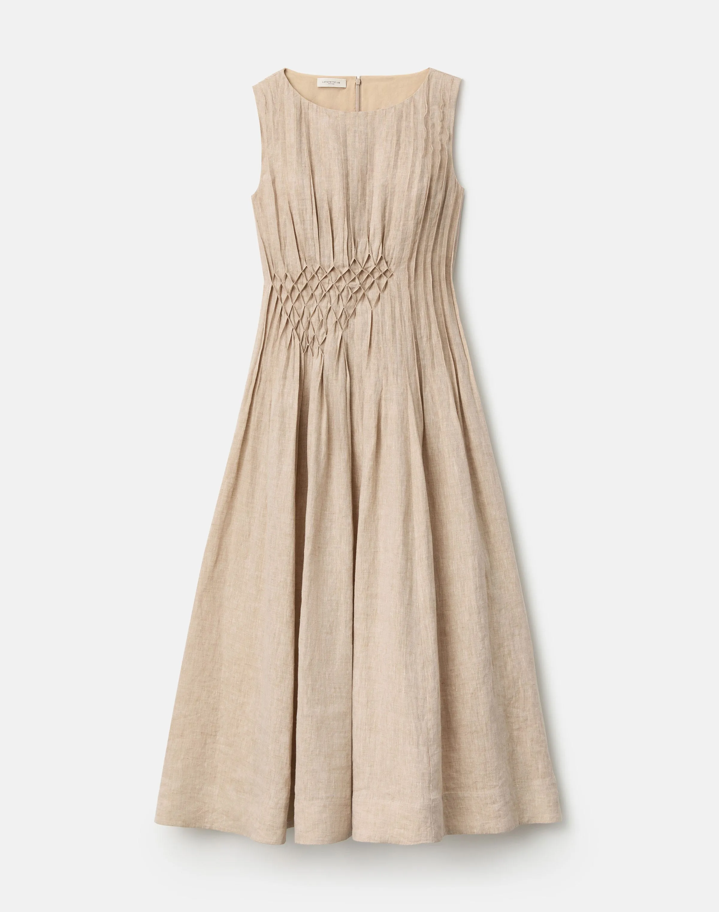 Organic Linen Hand Pintucked Midi Dress