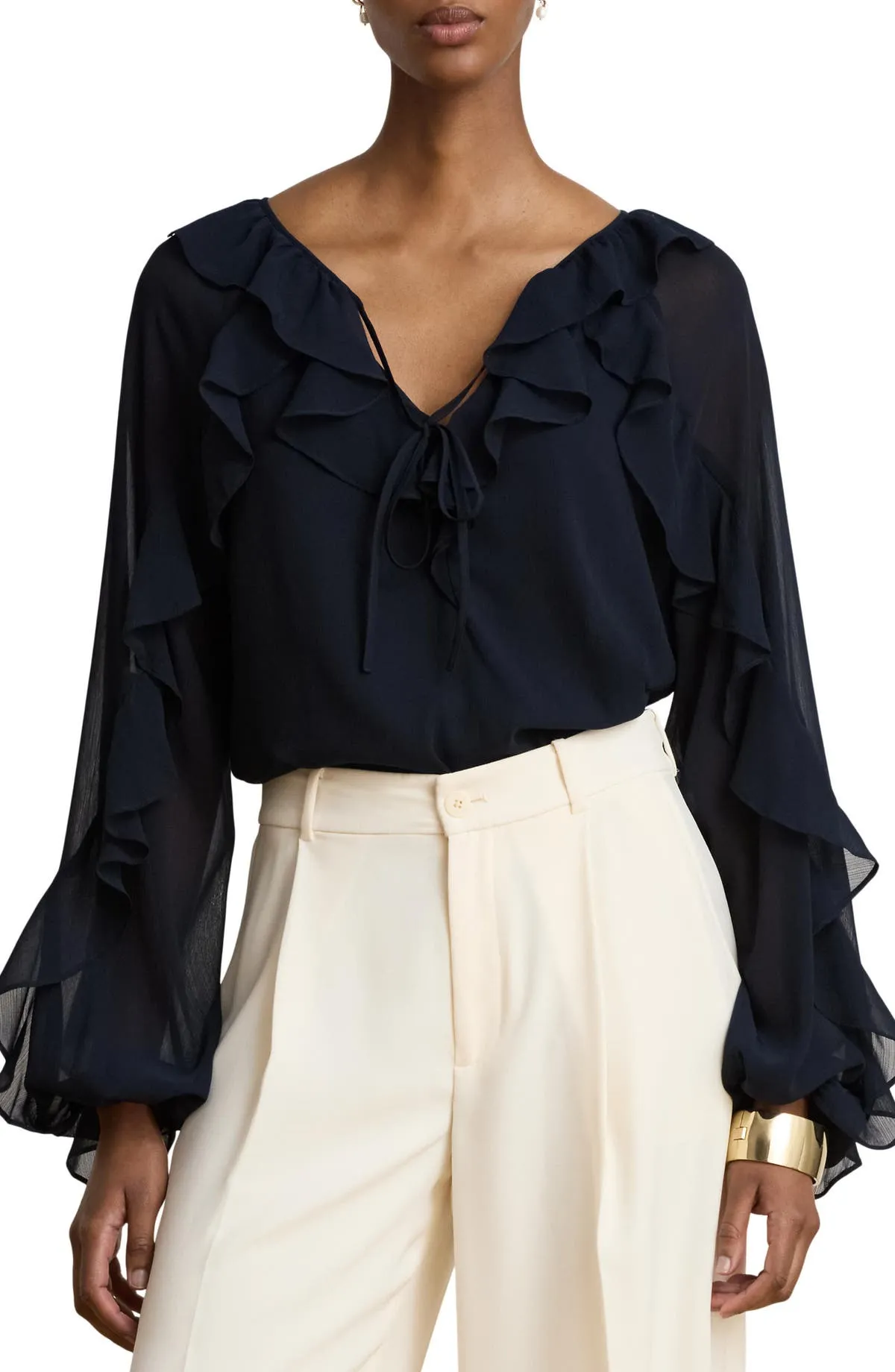 Ruffle Raglan Sleeve Georgette Top