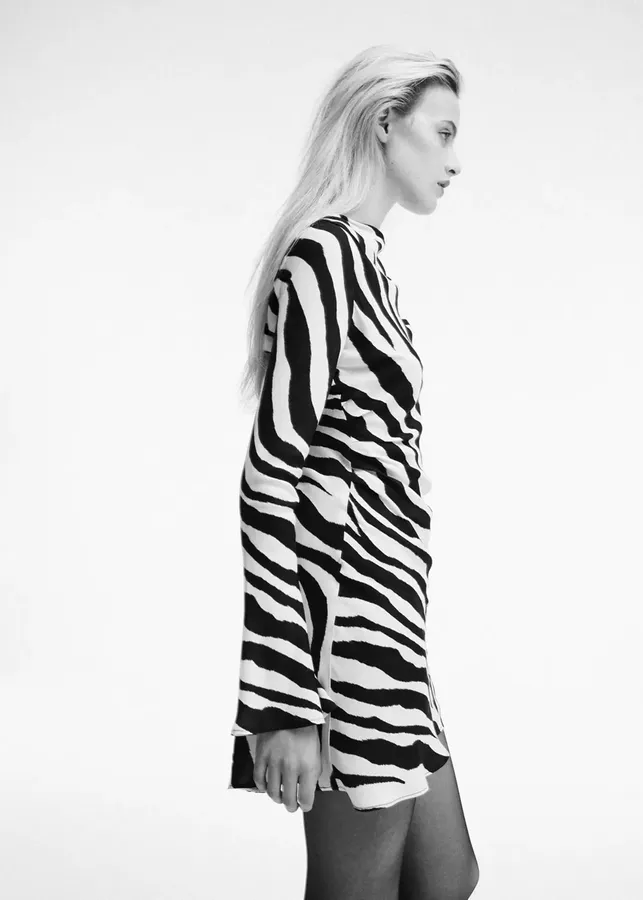 Zebra-Print Dress with Flared Sleeves