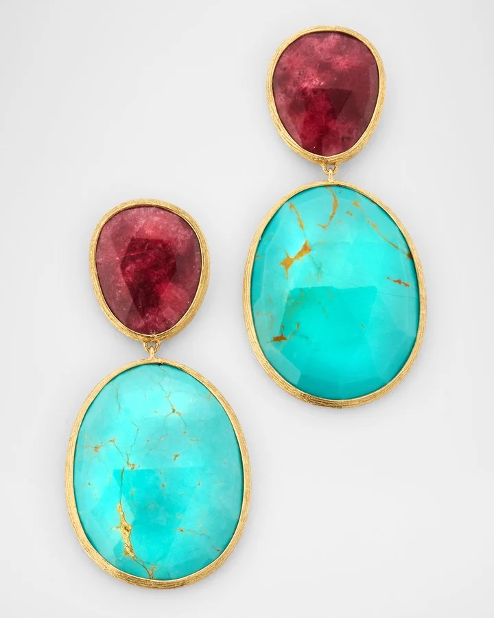 Lunaria 18K Yellow Gold Earrings with Thulite and Turquoise
