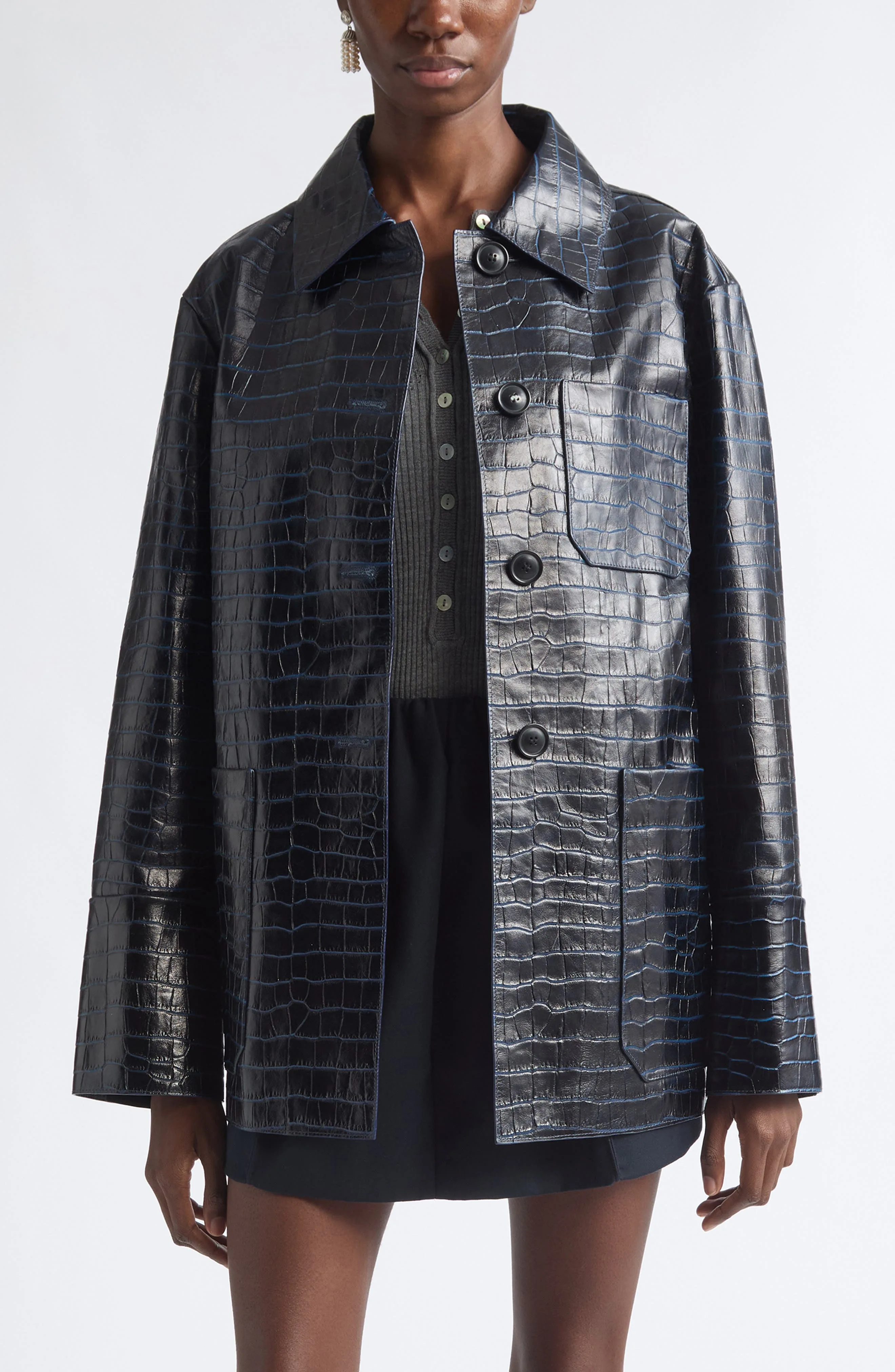 Croc Embossed Leather Jacket