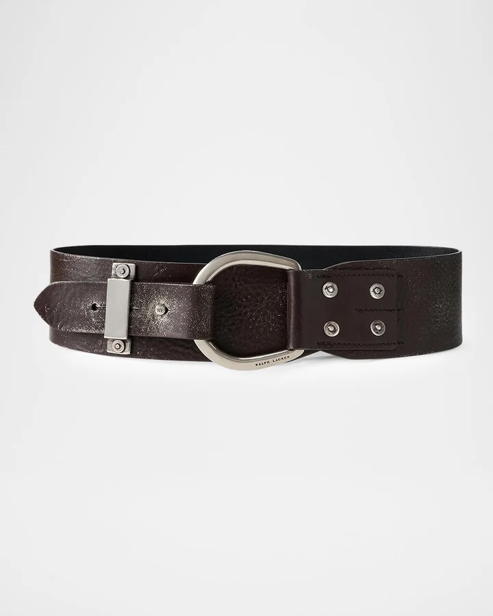 Turn-Back Washed Leather Wide Belt