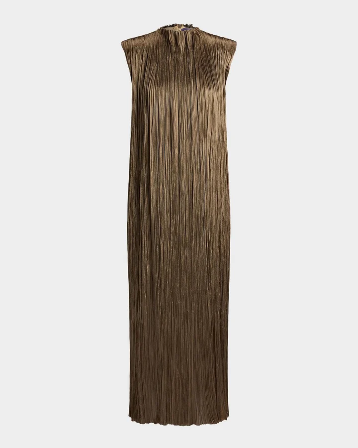 Virna Pleated Lamé Cocktail Dress