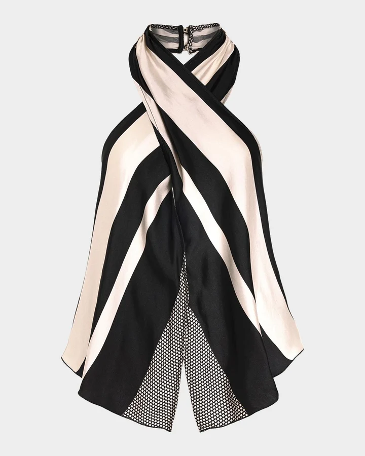 Kylie Striped Satin Halter Blouse