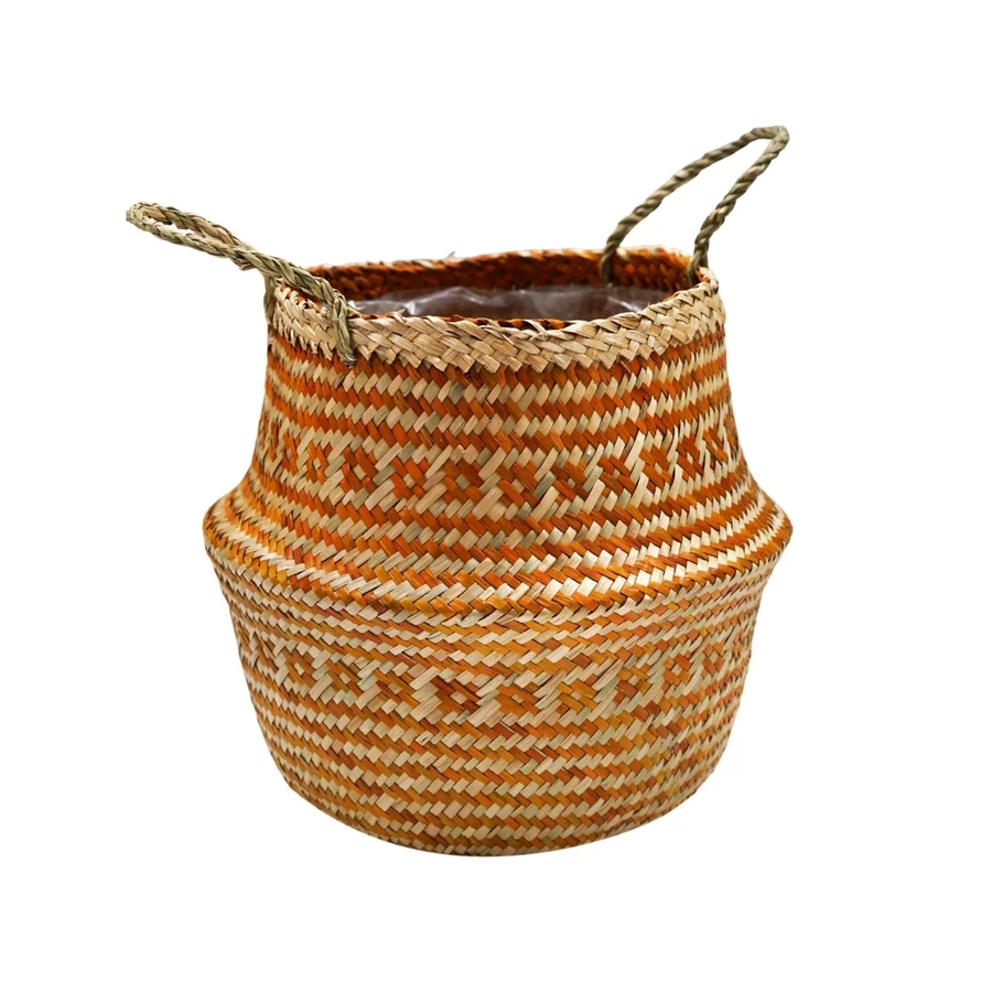 Seagrass Tribal Amber Lined Basket, Medium