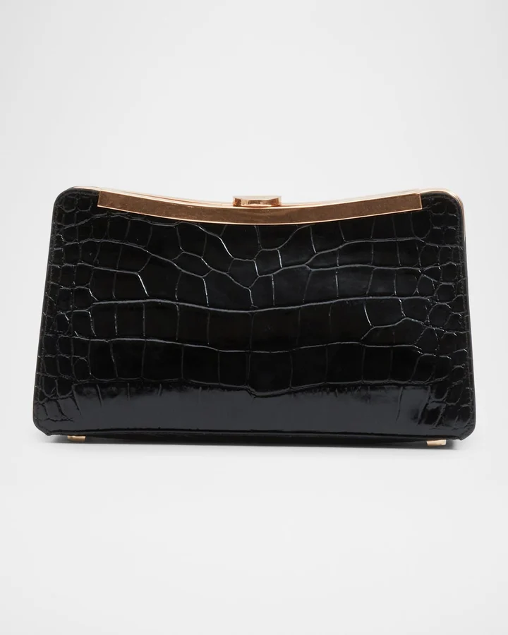 Solange Croc-Embossed Leather Clutch
