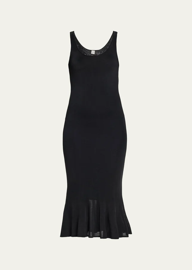 Fluted Hem Sleeveless Midi Dress