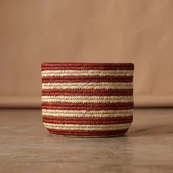 Burnt Orange Striped Palm Leaf Basket 14.5"