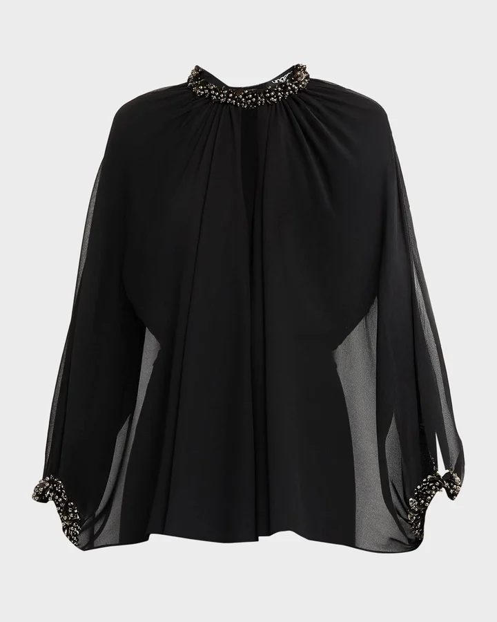 Avery Beaded Chiffon Cape Blouse
