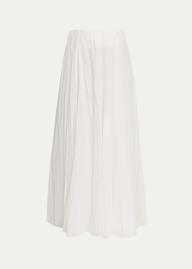 Crinkled Plissé Cotton-Blend Maxi Skirt