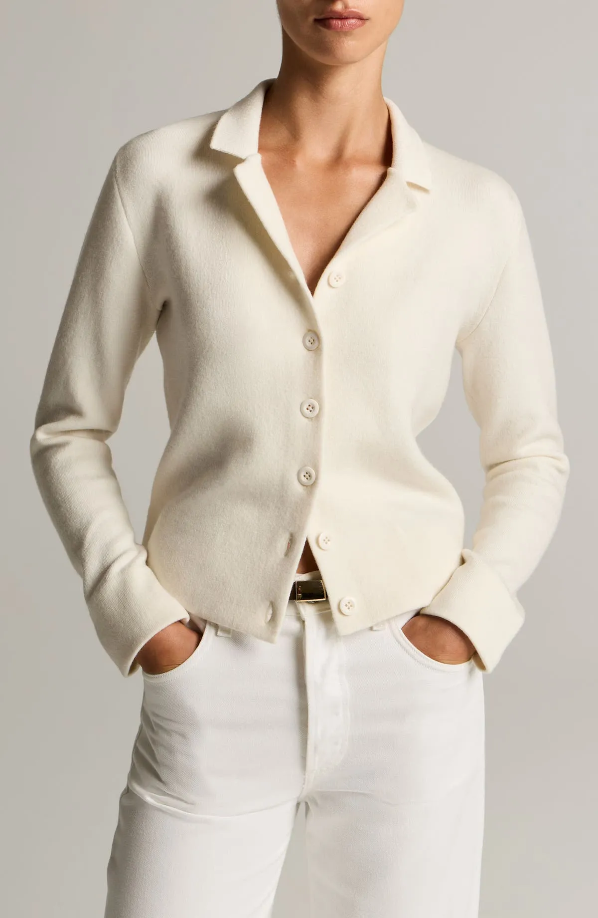 Notch-Collar Double-Face Wool-Blend Cardigan