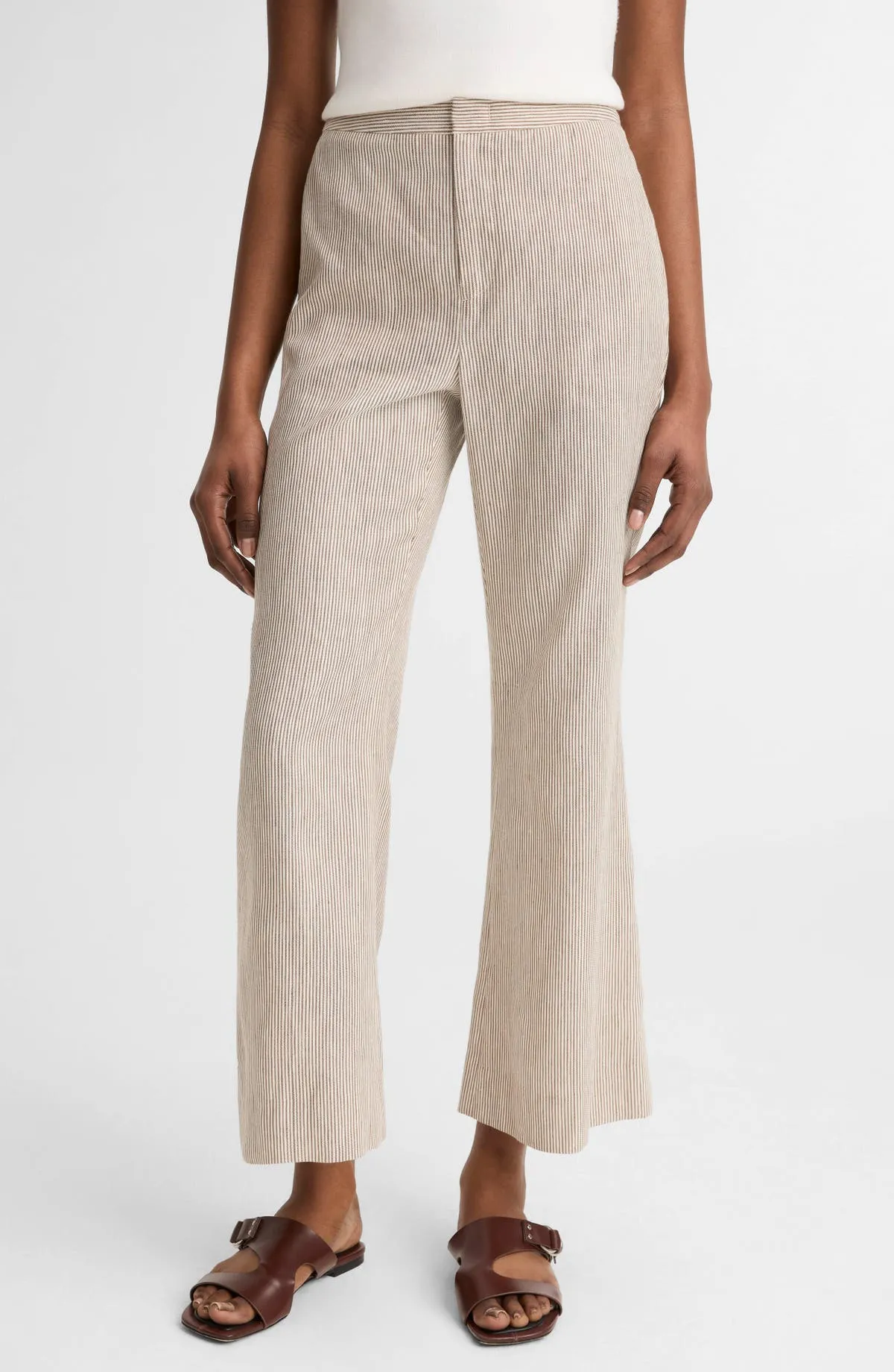 Ticking Stripe Crop Flare Linen & Cotton Pants